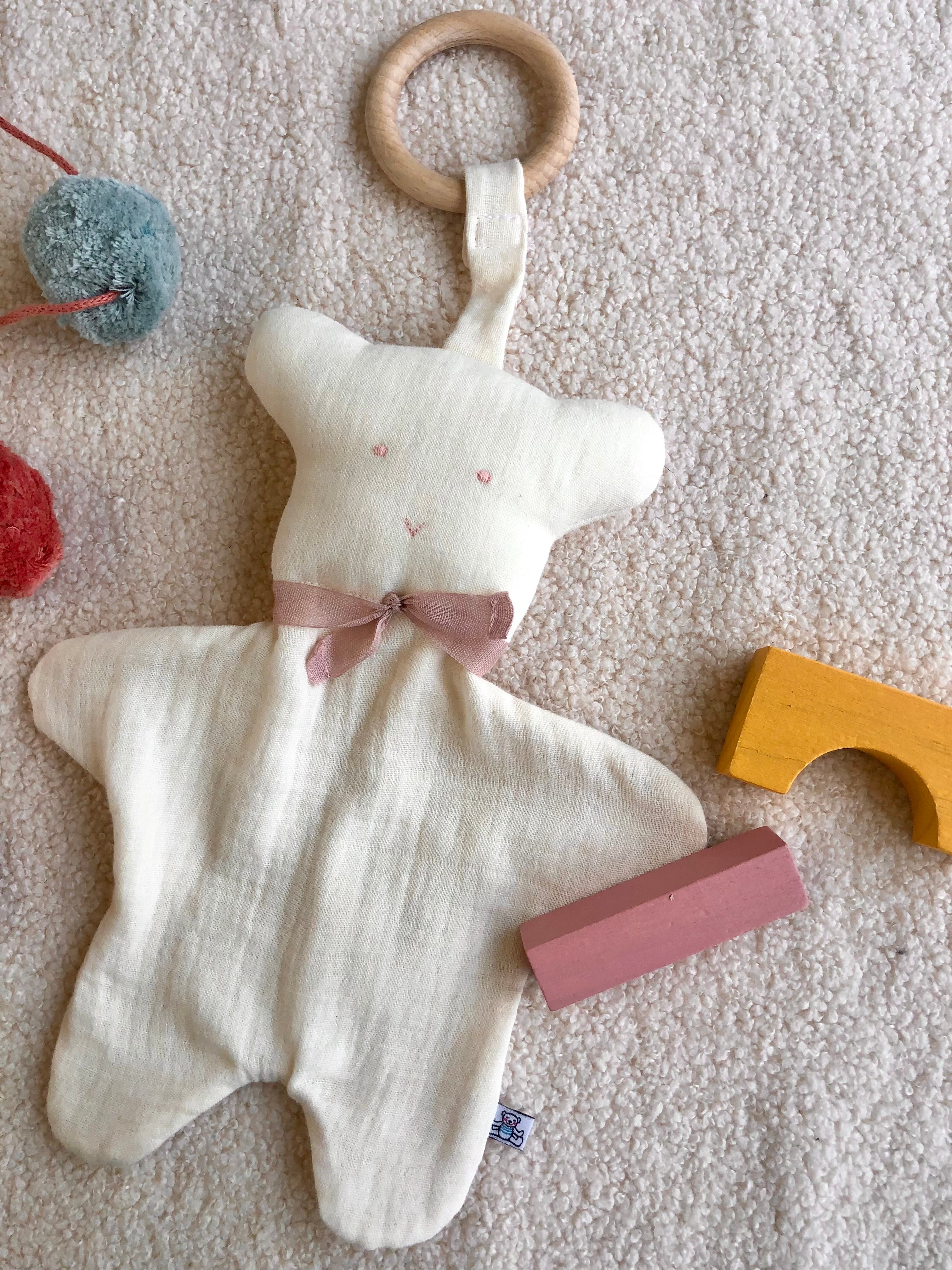 Cachou the Lovey with Removable Wood Teething Ring